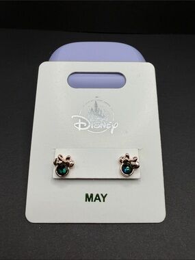 Disney Rose Gold Minnie Mouse Stud Earrings with Green Crystals. NWT